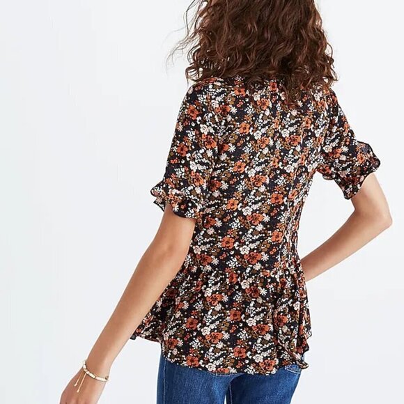 Madewell Silk Studio Ruffle-Hem Top Prairie Blossoms in Woodland Warm Nutmeg XS - Picture 3 of 14